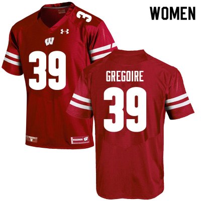 Women's Wisconsin Badgers NCAA #39 Mike Gregoire Red Authentic Under Armour Stitched College Football Jersey EA31X53YO